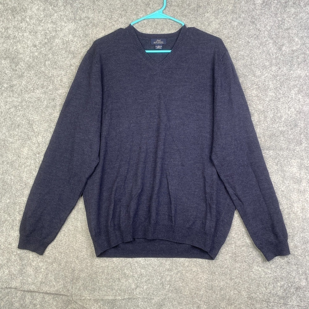 Brooks Brothers 346 Sz L Extra Fine Merino Wool Blue Sweater V-Neck Pullover